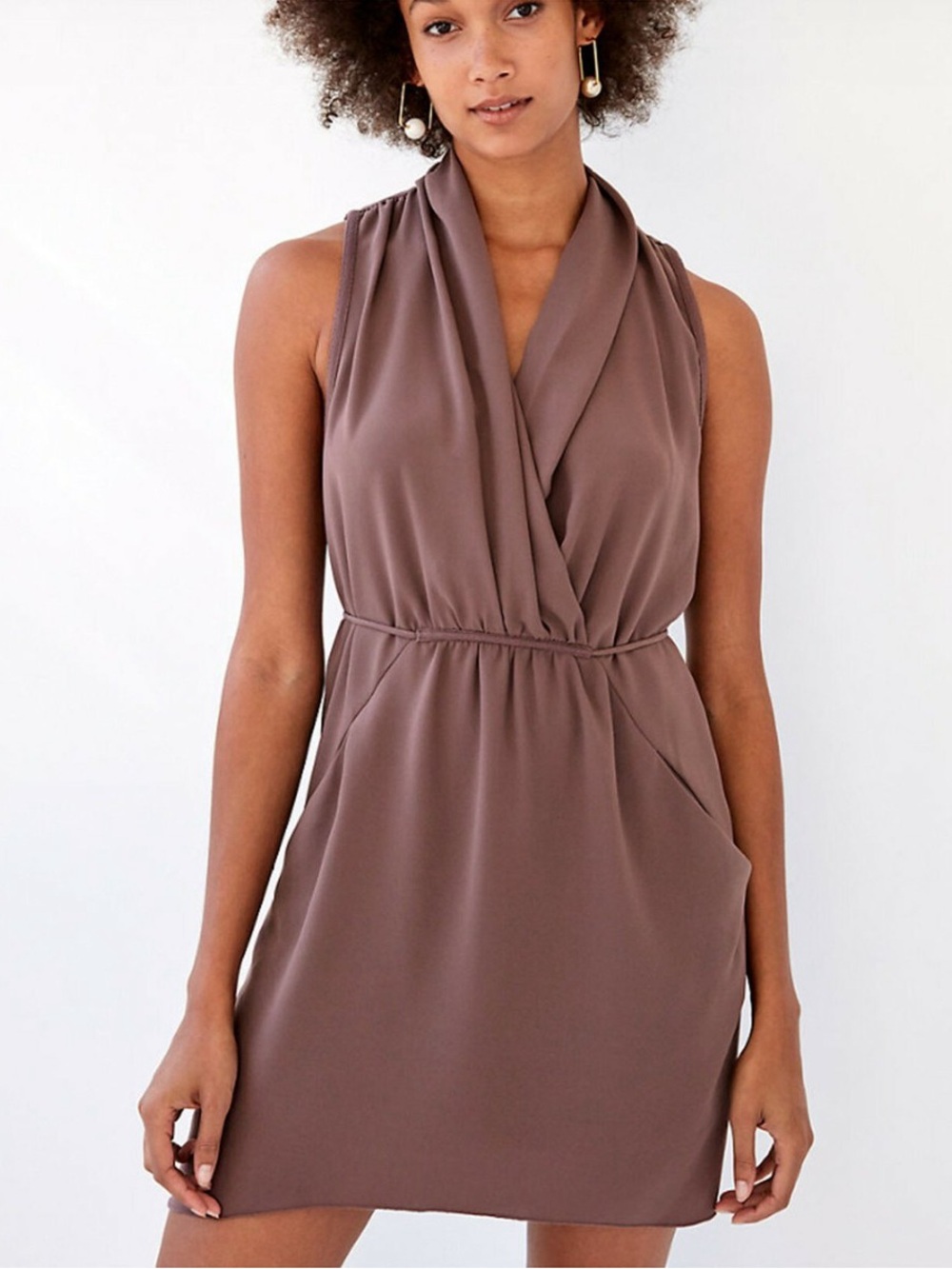 Wilfred Sabine Sleeveless Dusty Rose Faux Wrap Front Mini Tie Dress